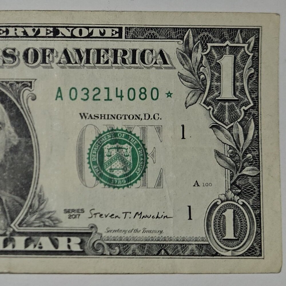 RARE One Dollar‎ Bill Star Note Series 2017 A03214080* - Low Run (B289)